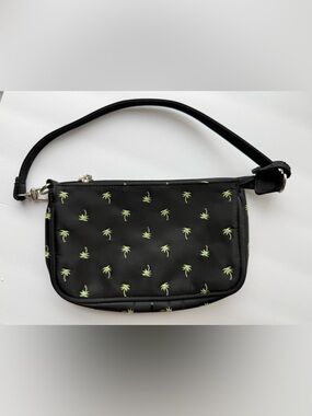 Sunny Hawaii Black Purse Embroidered Green & Brown Palm Trees with Zip Top